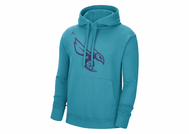 Pre-owned Jordan Men's Nba Charlotte Hornets Essential Fleece Pullover Loose Fit Hoodie In Teal/purple