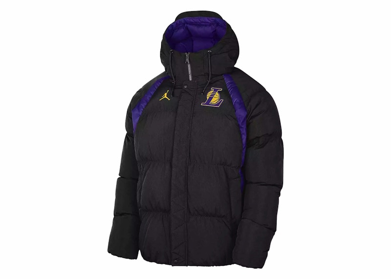 Pre-owned Jordan Men's  Nba Los Angeles Lakers Courtside Loose Fit Jacket In Black/yellow/purple