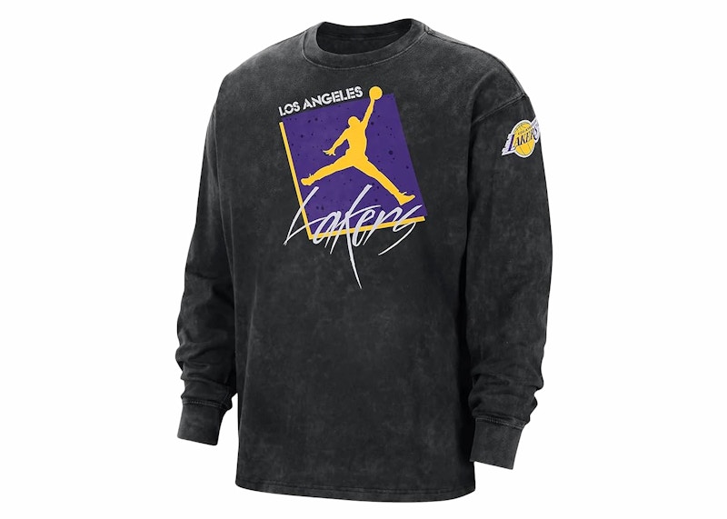 Pre-owned Jordan Men's Nba Los Angeles Lakers Max 90 Courtside Long Sleeve T-shirt In Black