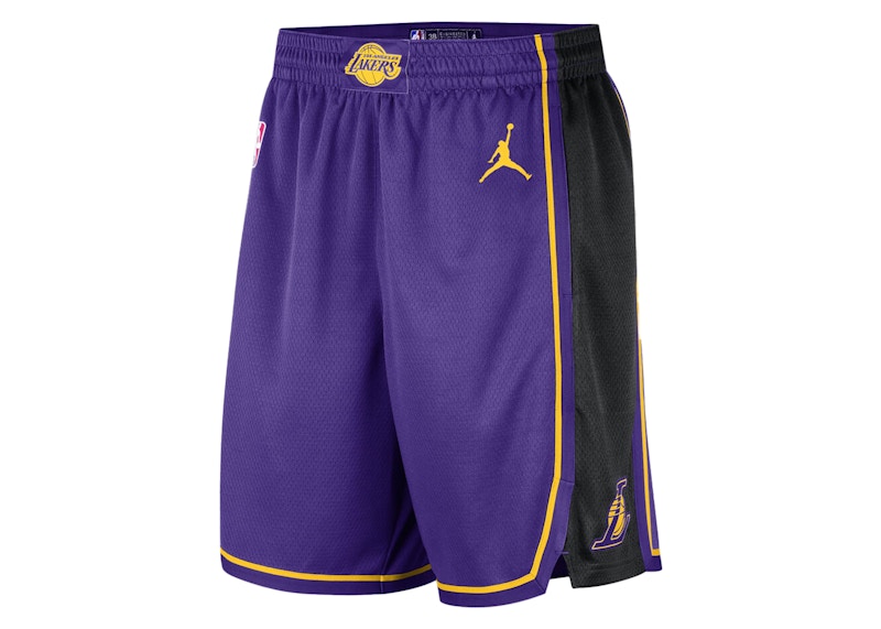 Pre-owned Jordan Nba Los Angeles Lakers Statement Edition Swingman Drifit Shorts In Purple/yellow