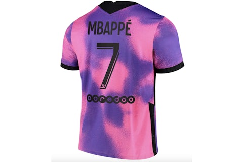 Jordan Paris Saint Germain Fourth Stadium Shirt 2020 21 with Mbappe 7 printing Jersey Purple Pink Men s US