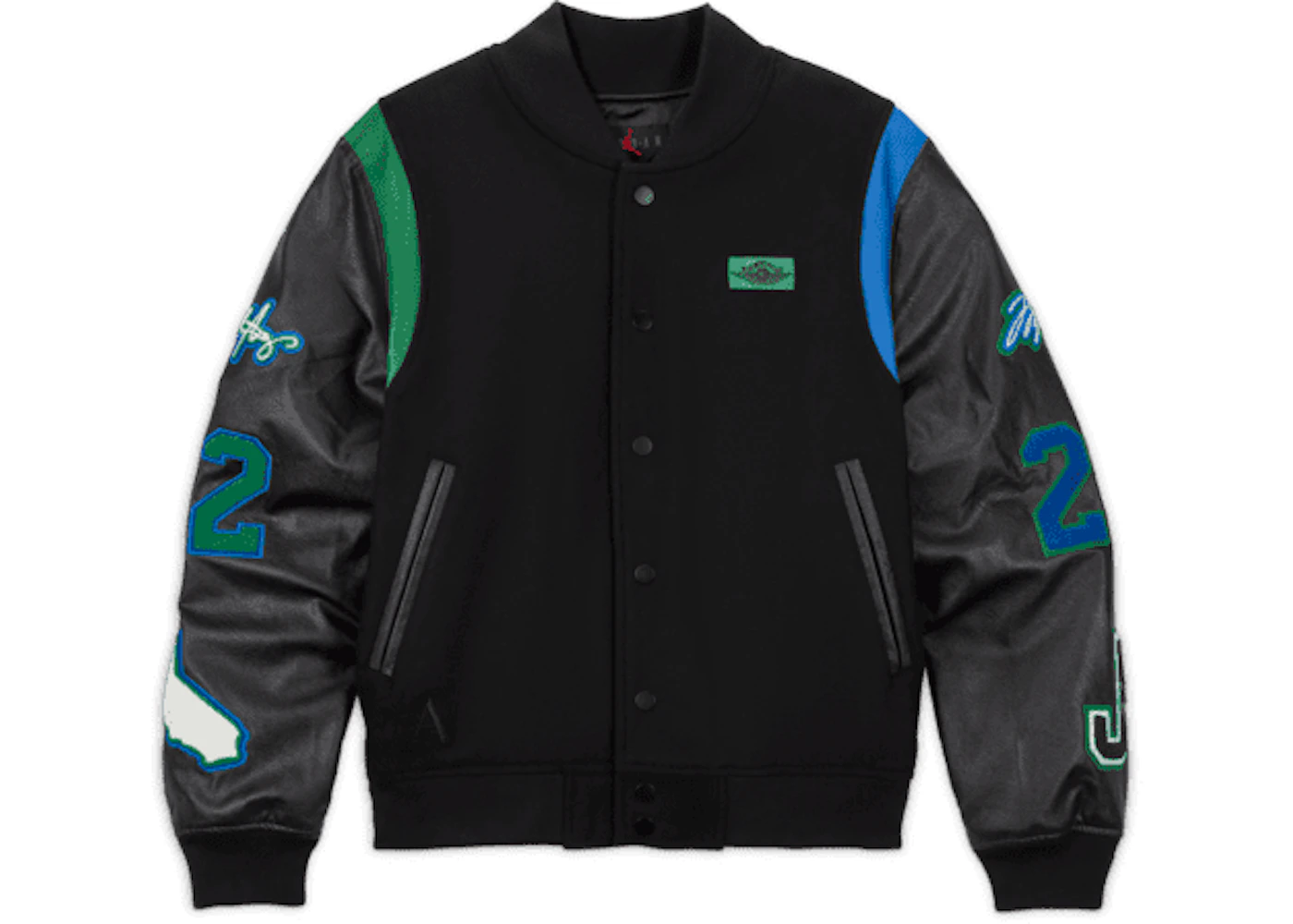 Jordan x Aleali May Varsity Jacket Black Game Royal Pine Green