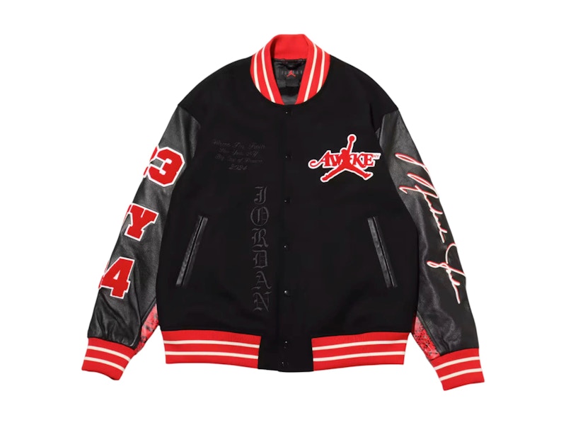 Pre-owned Jordan Men's X Awake Ny Varsity Jacket In University Red/black