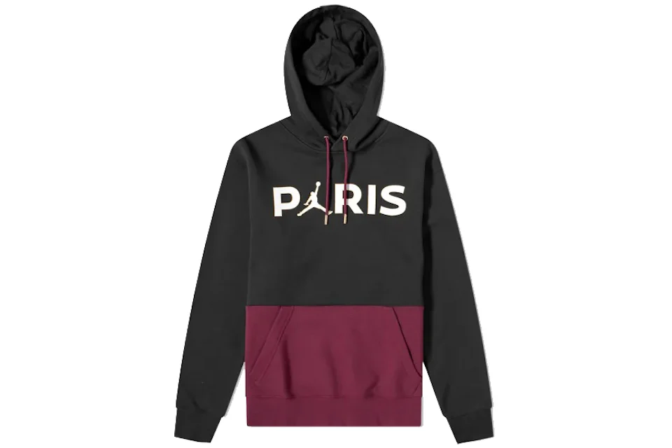 Jordan x Paris Saint-Germain Fleece Pullover Hoodie Black Bordeaux