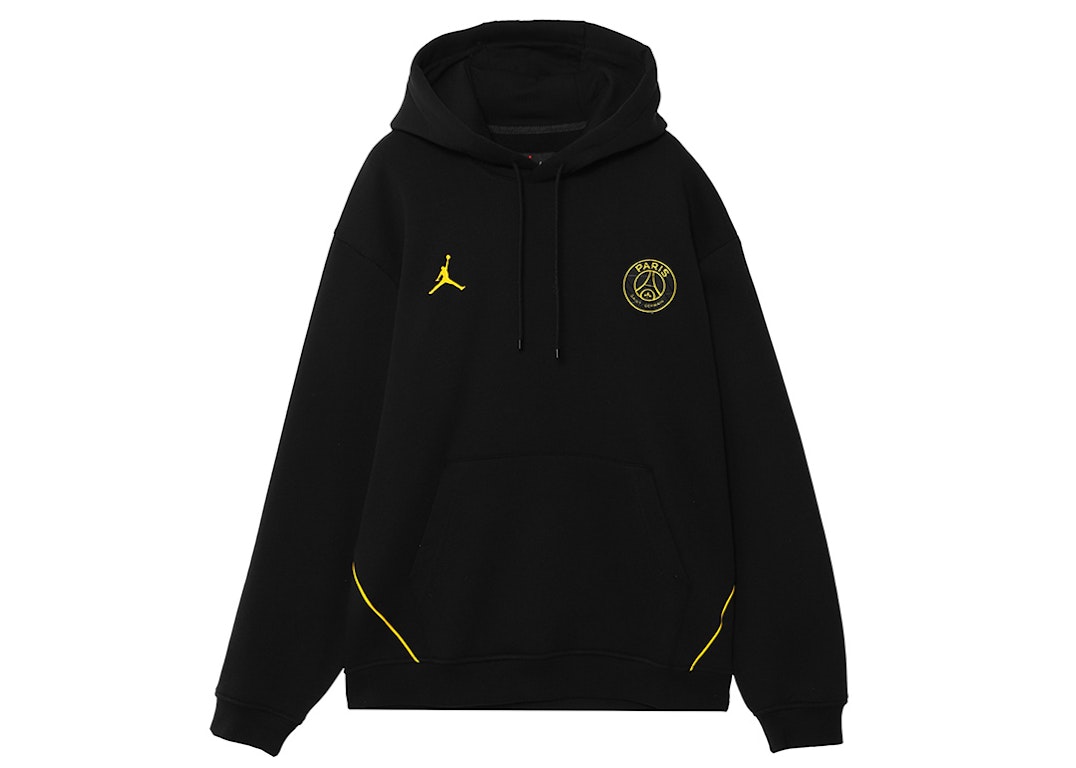 Pre-owned Jordan X Paris Saint-germain Logo Fleece Pullover Hoodie (asia Sizing) Black/tour Yellow