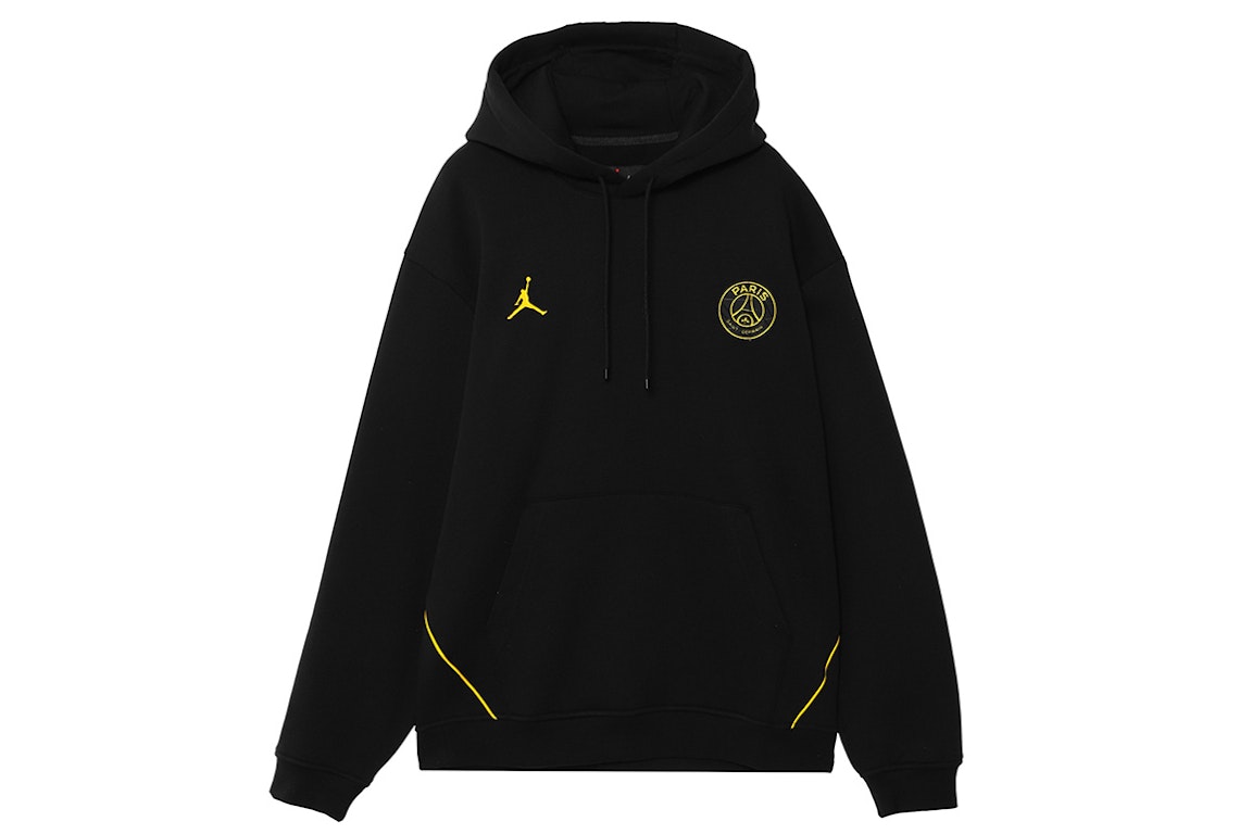 Pre-owned Jordan X Paris Saint-germain Logo Fleece Pullover Hoodie (asia Sizing) Black/tour Yellow