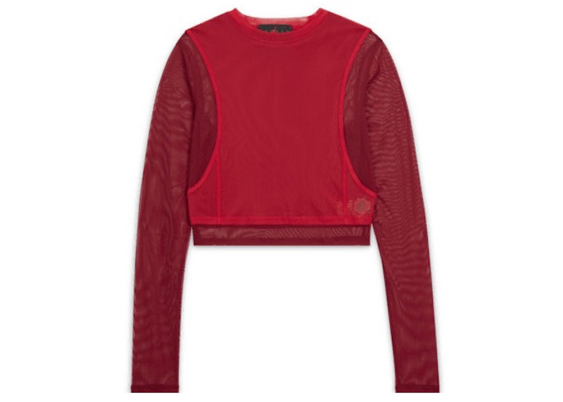 Pre-owned Jordan X Teyana Taylor Women's Longsleeve Mesh Top In Gym Red/team Red