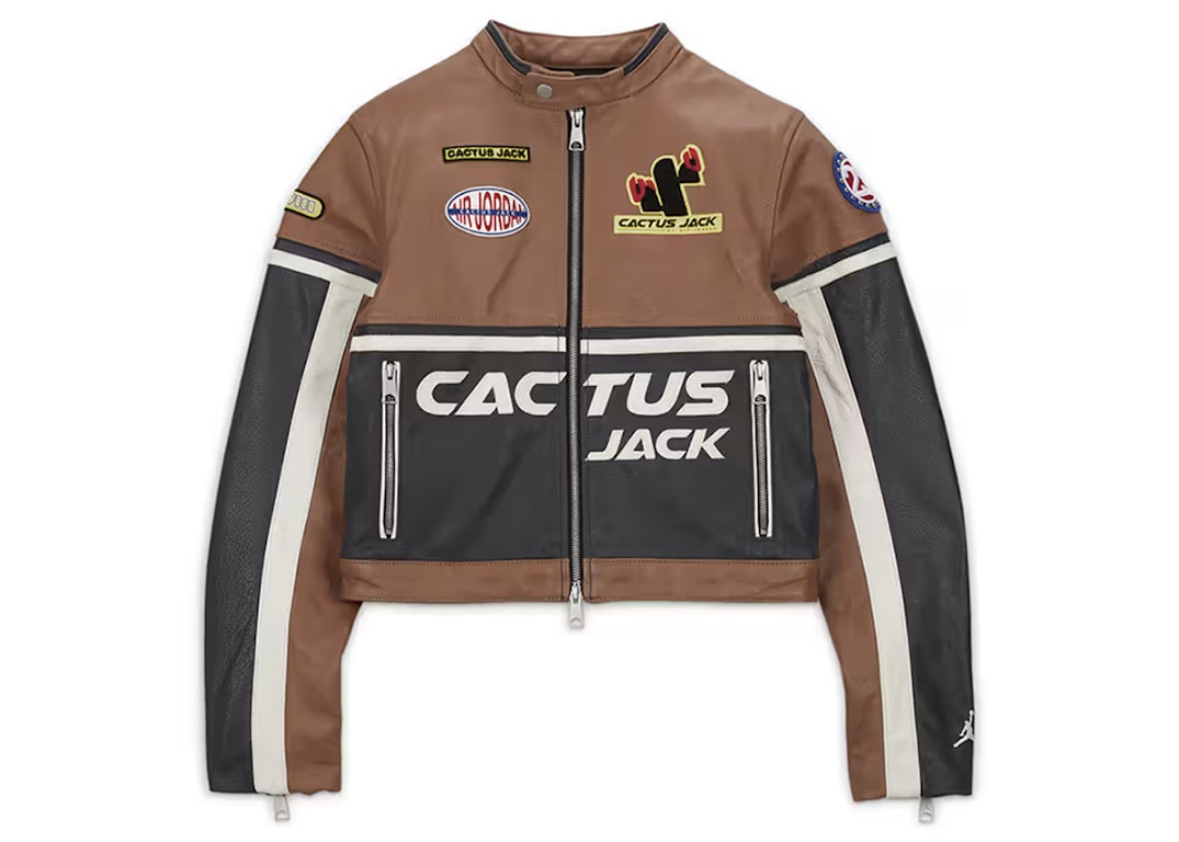 Pre-owned Jordan X Travis Scott Cactus Jack Women's Leather Jacket (asia Sizing) Archaeo Brown