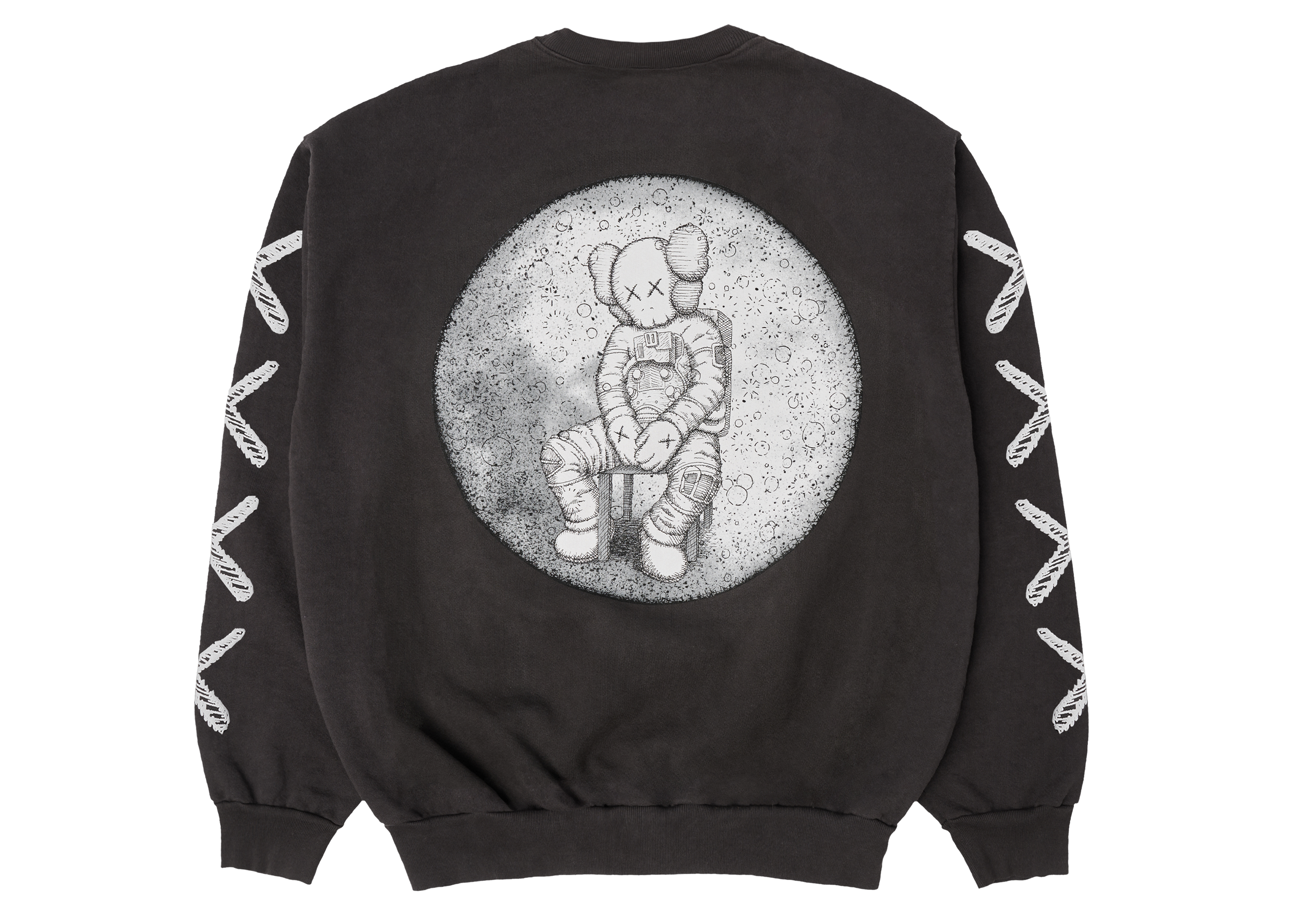 KAWS For Kid Cudi Moon Man Back Print Crewneck Sweatshirt Vintage Black