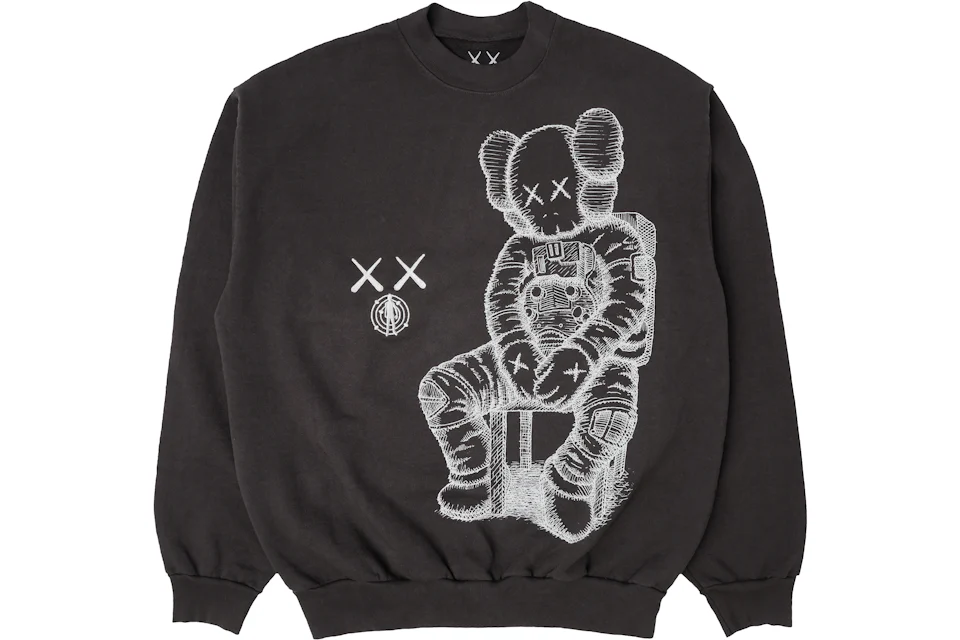 KAWS For Kid Cudi Moon Man Front Print Crewneck Sweatshirt Vintage Black