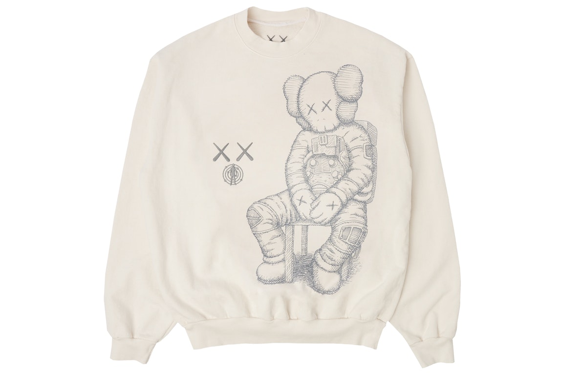 Pre-owned Kaws For Kid Cudi Moon Man Front Print Crewneck Sweatshirt Vintage White