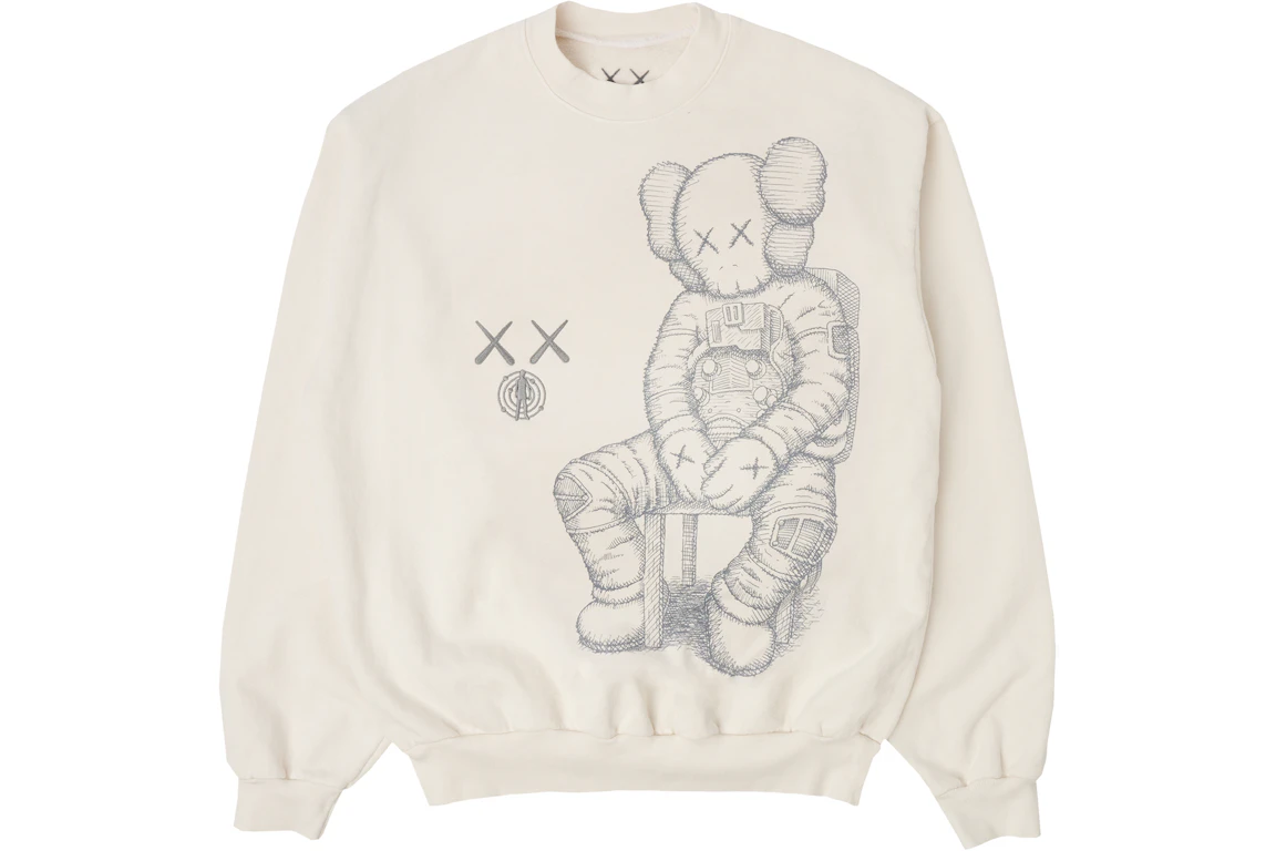KAWS For Kid Cudi Moon Man Front Print Crewneck Sweatshirt Vintage White