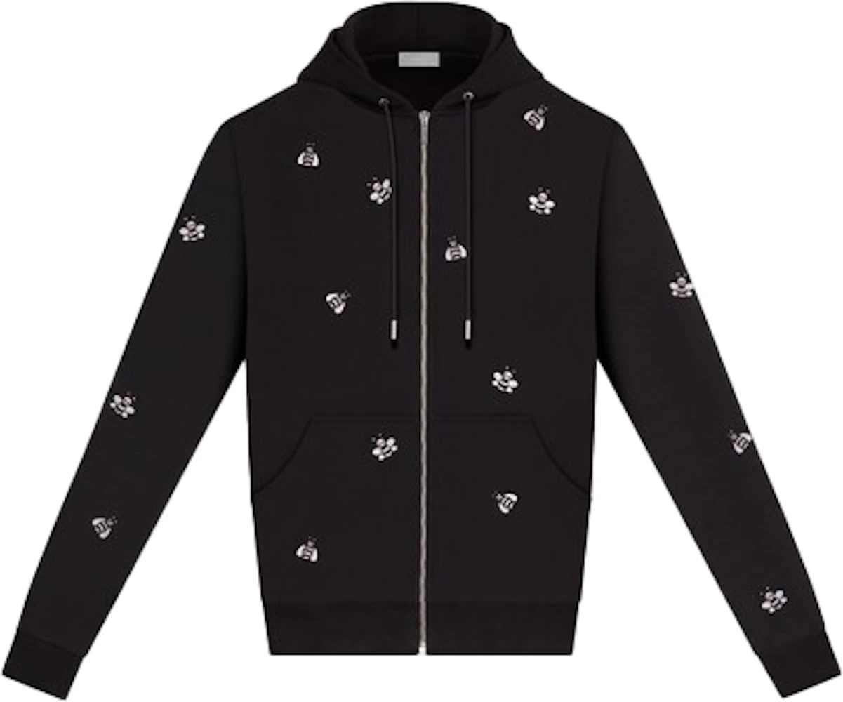 KAWS x Dior Embroidered Bees Zip Up Sweatshirt Black