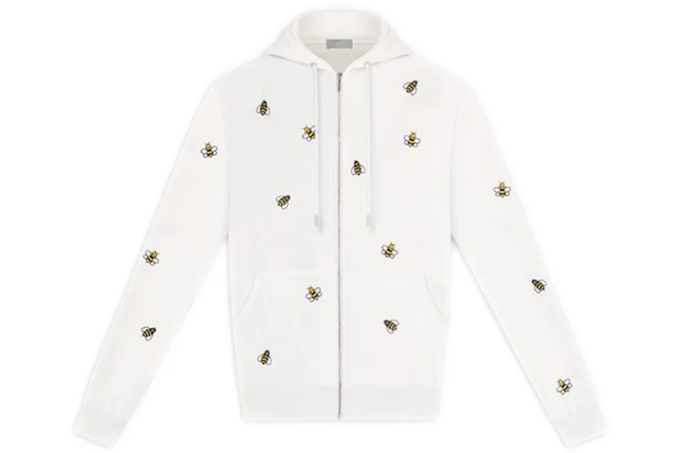 KAWS x Dior Embroidered Bees Zip Up Sweatshirt White