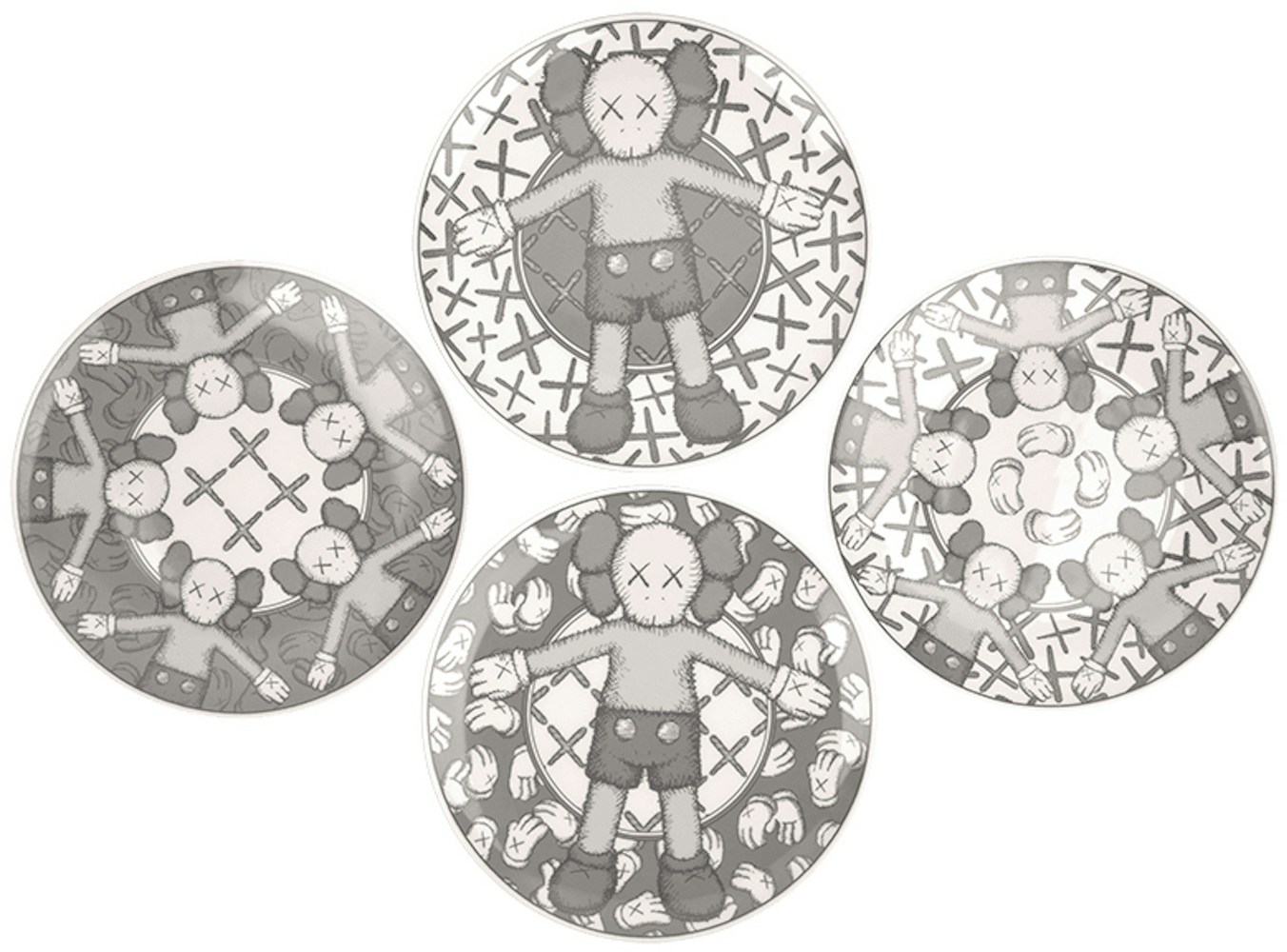 Kaws X Ngv Ceramic Plates Set Of 4 Gray White