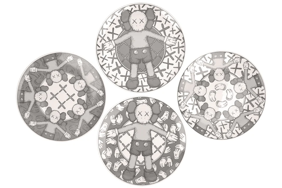 KAWS x NGV Ceramic Plates (Set of 4) Gray/White