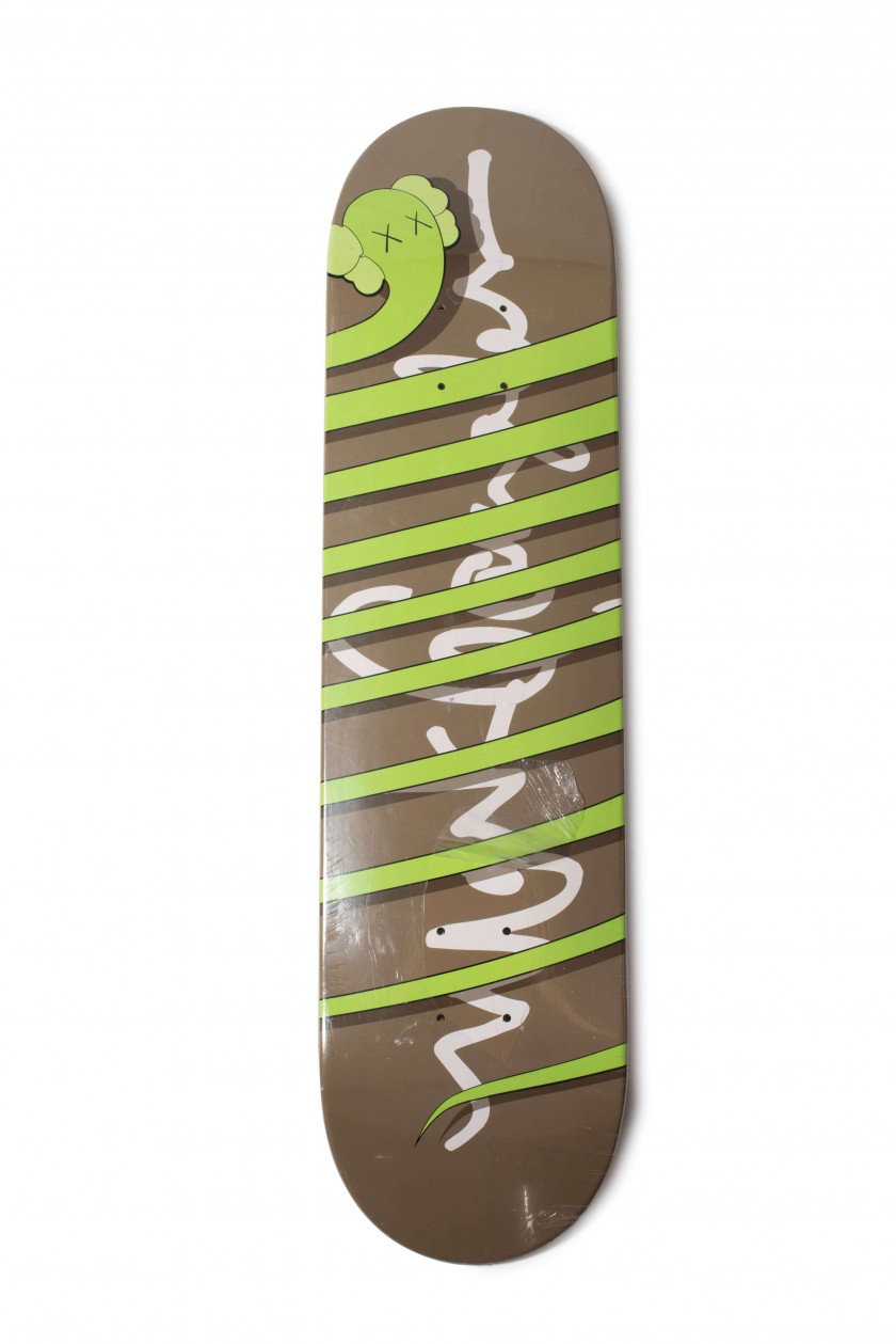 KAWS x Krooked Green Bendy Skateboard Deck Multi