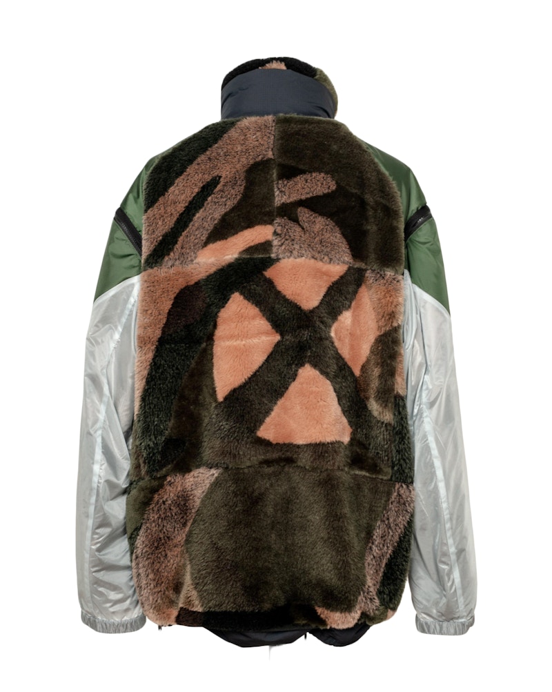 KAWS x Sacai Acquard Faux Fur Reversible Blouson Green Men's