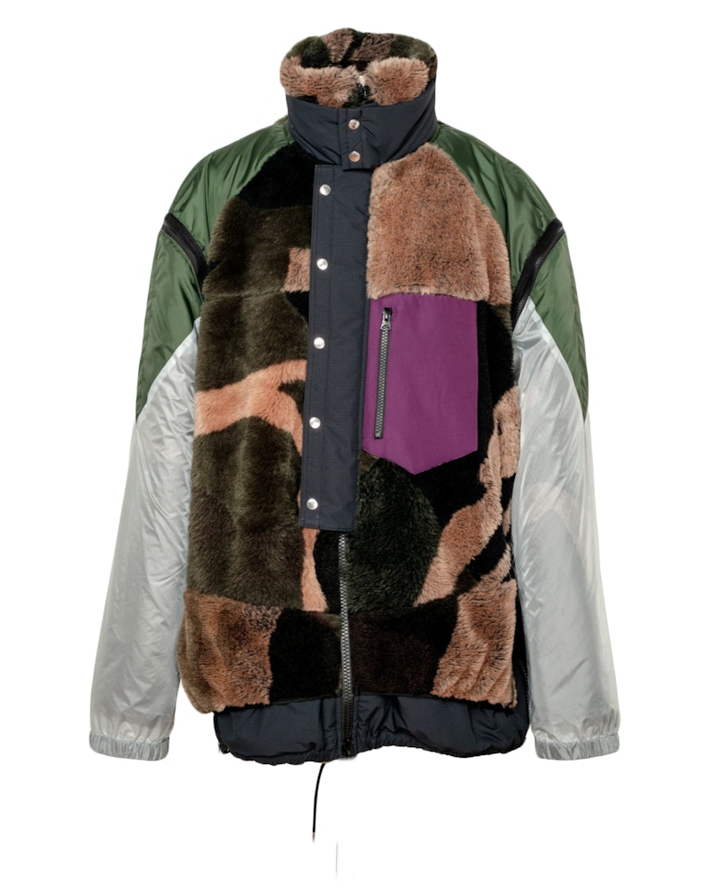 KAWS x Sacai Acquard Faux Fur Reversible Blouson Green - FW21 남성