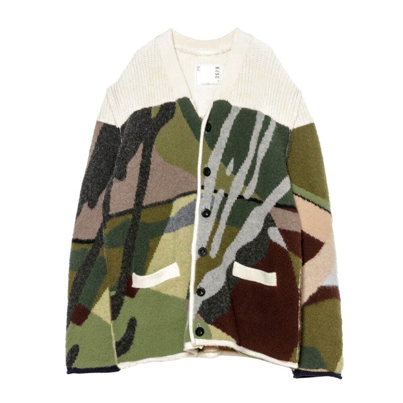 KAWS x Sacai Jacquard Knit Cardigan Camouflage Men's - FW21 