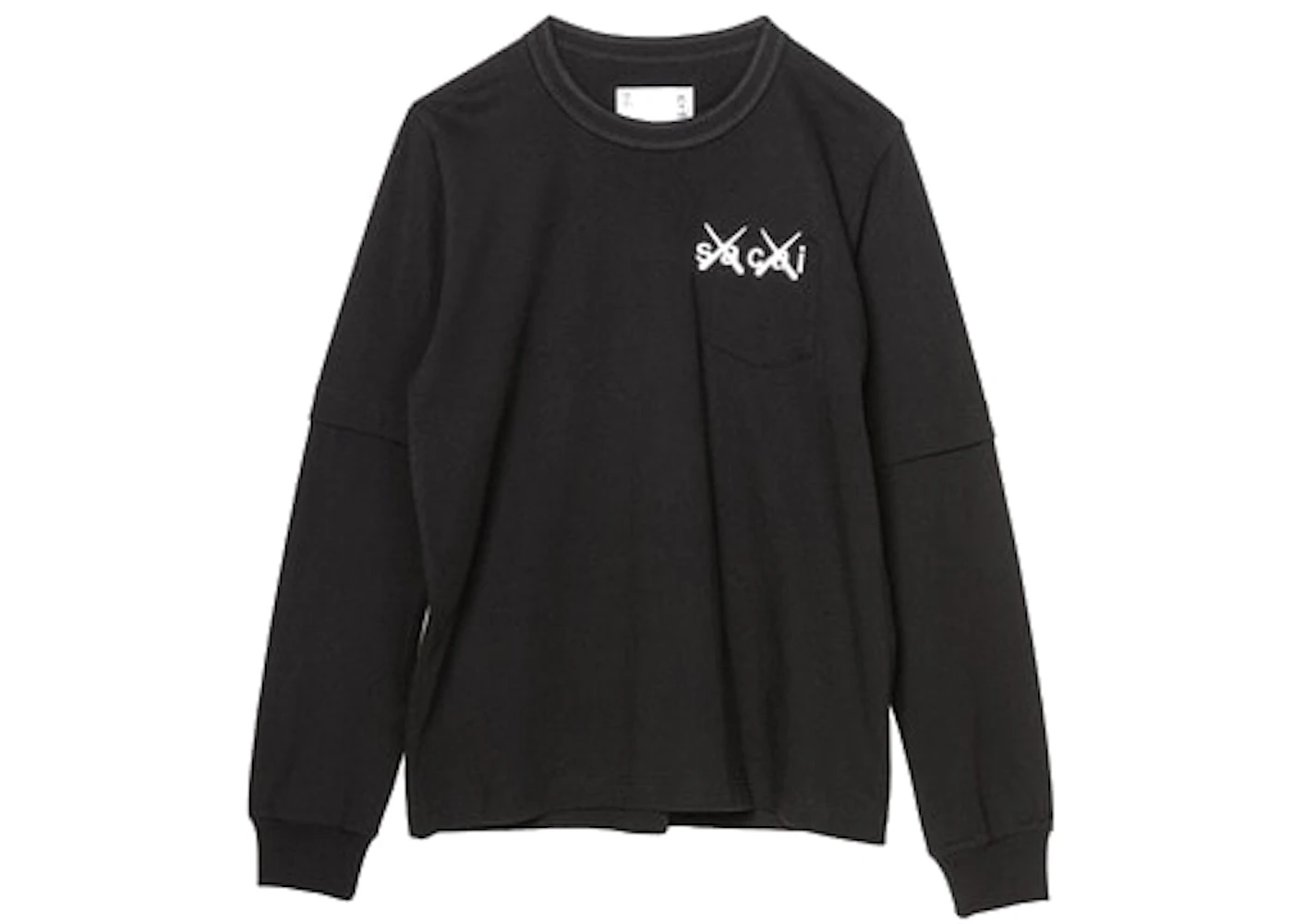 KAWS x Sacai Embroidery L/S Tee Black Men's - FW21 - GB