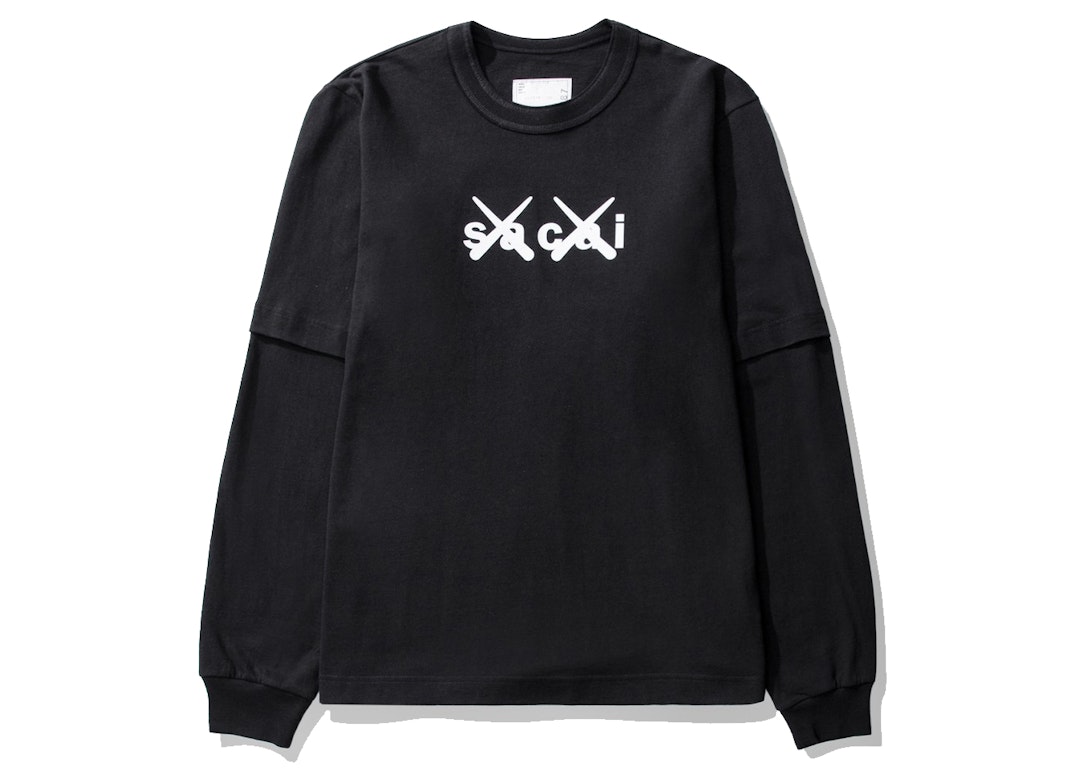 Pre-owned Kaws X Sacai Flock Print Long Sleeve T-shirt Black