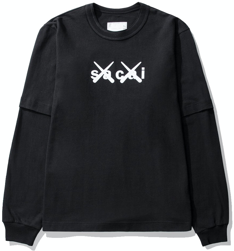 KAWS x Sacai Flock Print Long Sleeve T-shirt Black - FW21