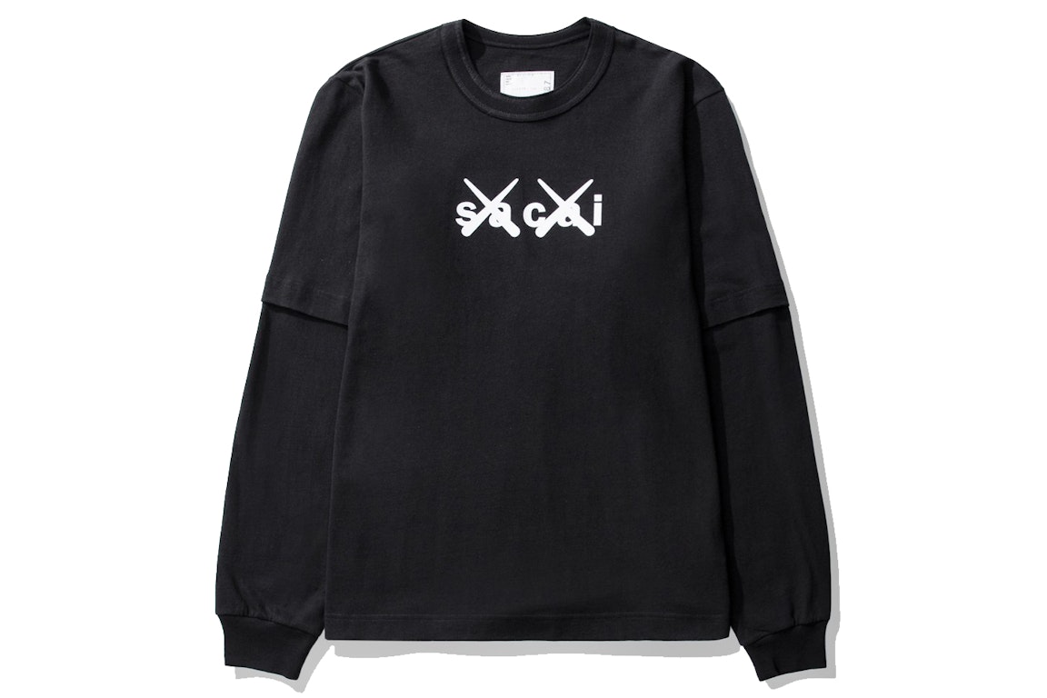 Pre-owned Kaws X Sacai Flock Print Long Sleeve T-shirt Black