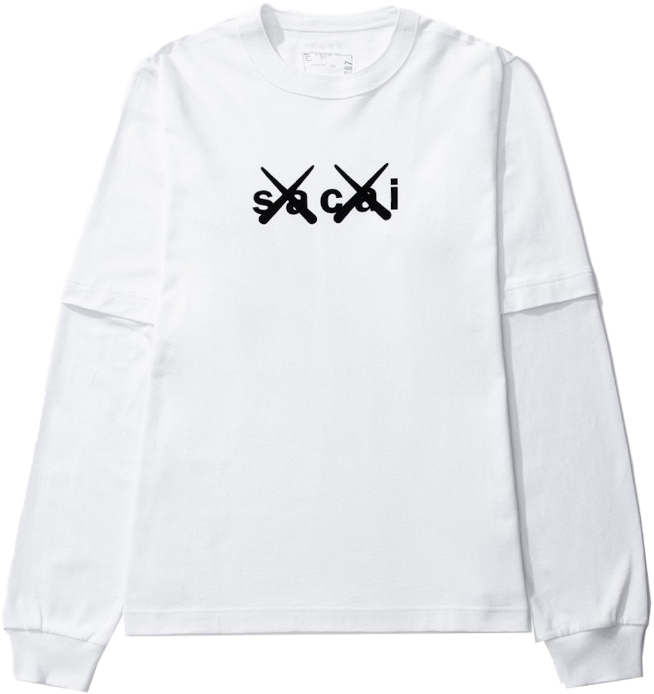 KAWS x Sacai Flock Print Long Sleeve T-shirt White - FW21