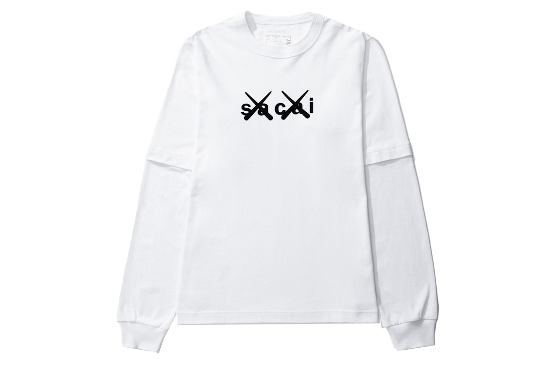 Pre-owned Kaws X Sacai Flock Print Long Sleeve T-shirt White