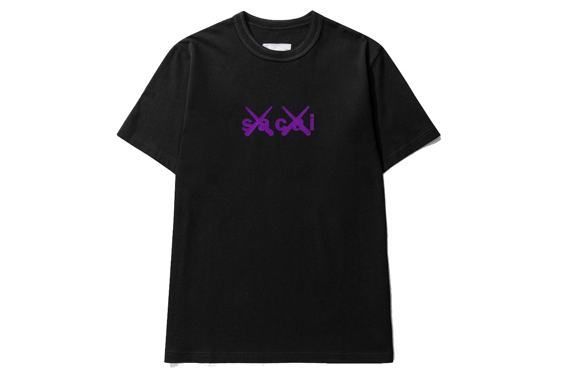 Pre-owned Kaws X Sacai Flock Print T-shirt Black/purple
