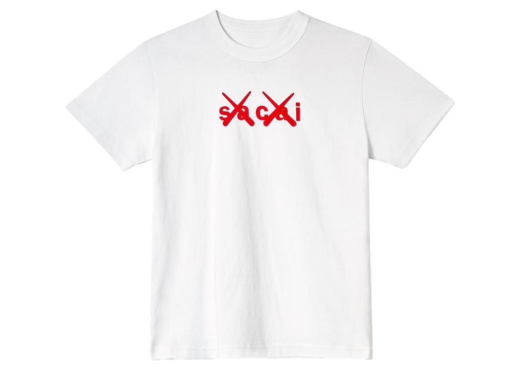 KAWS x Sacai Flock Print T-shirt White/Red Men's - FW21 - US