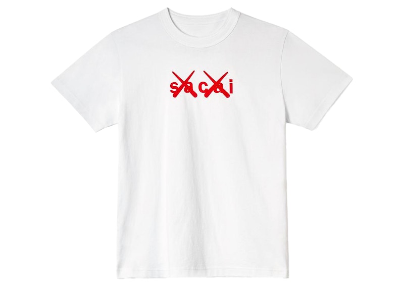 KAWS x Sacai Flock Print T-shirt White/Red Men's - FW21 - GB