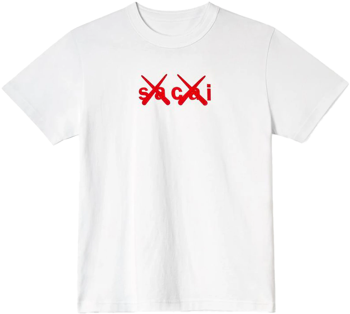 KAWS x Sacai Flock Print T-shirt White/Red Homme - FW21 - FR