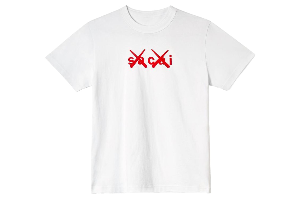 Pre-owned Kaws X Sacai Flock Print T-shirt White/red