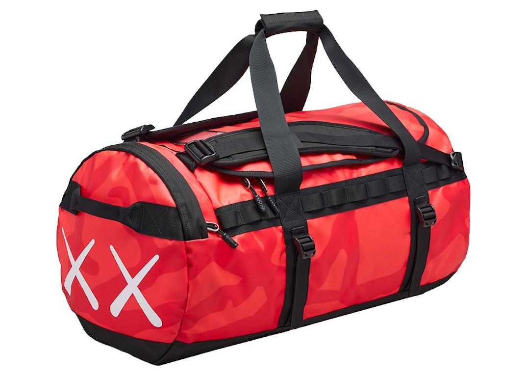 Pre-owned Kaws X The North Face M Duffle Bag Brilliant Coral 86 Print