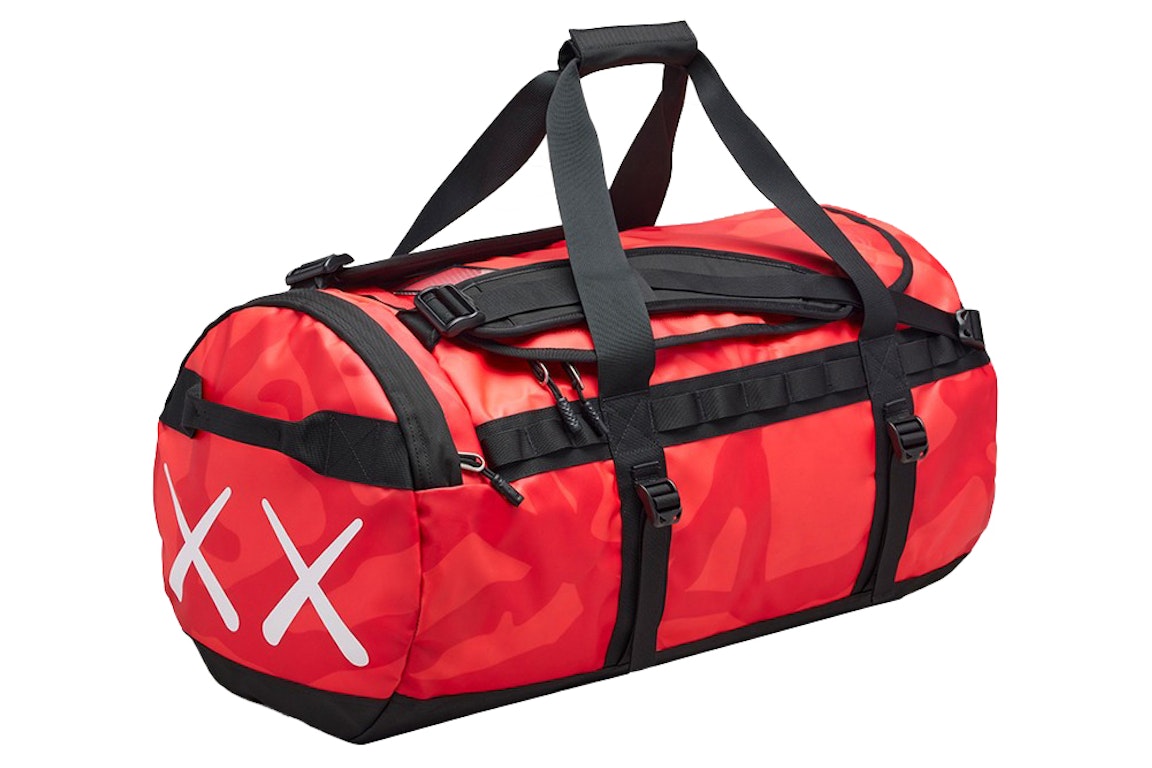 Pre-owned Kaws X The North Face M Duffle Bag Brilliant Coral 86 Print
