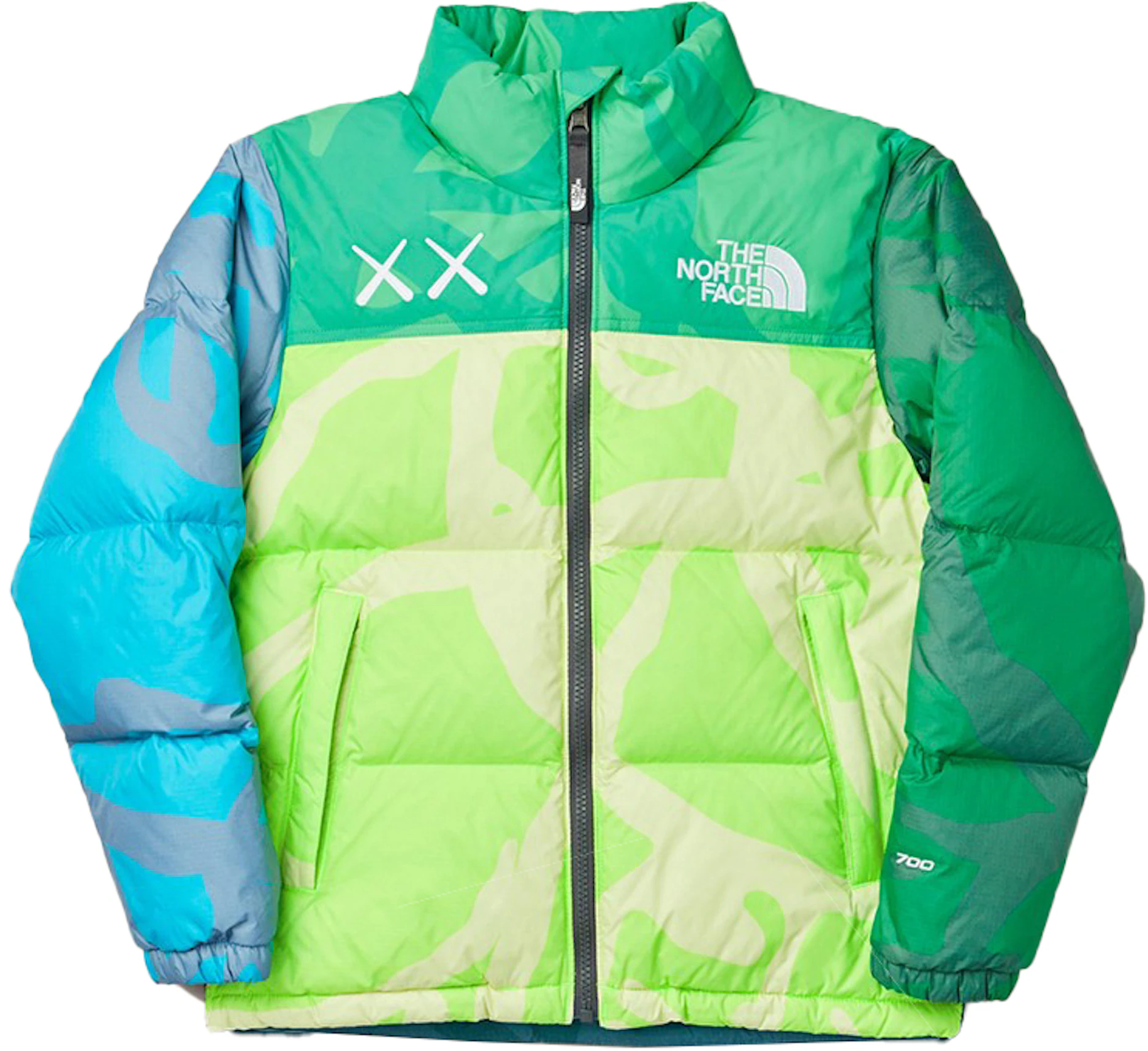 KAWS x The North Face Retro Nuptse Jacket Safety Green Nuptse Print - FW21 - US