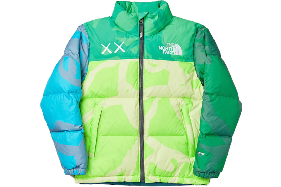 KAWS x The North Face Retro 1996 Nuptse Jacket Safety Green Nuptse Print