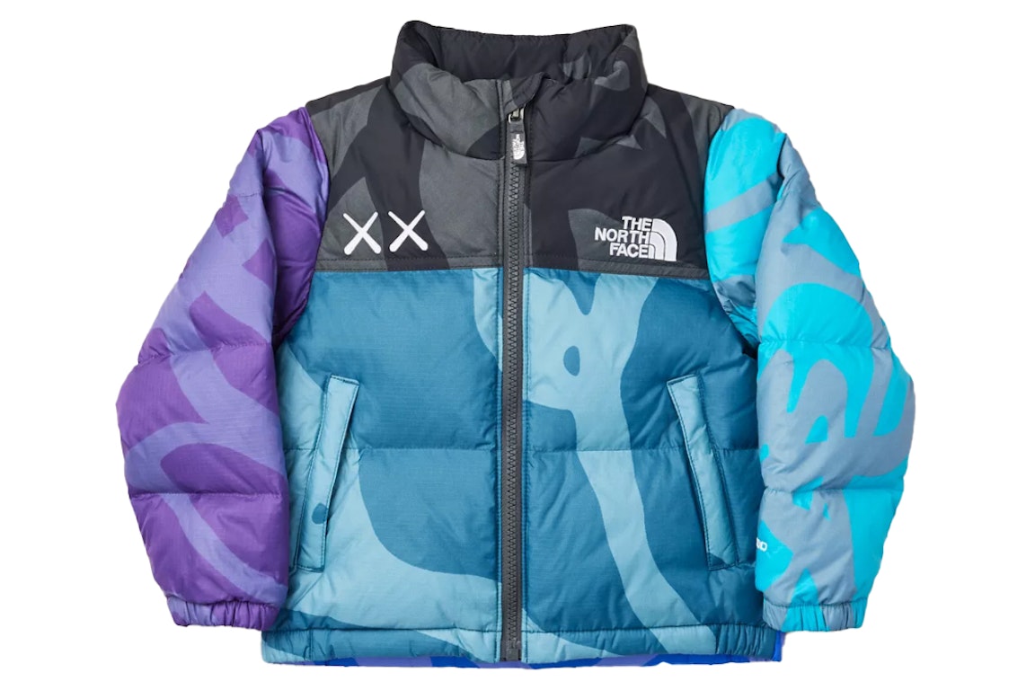 Pre-owned Kaws X The North Face Toddler 96 Nuptse Jacket Kw Monterey Blue Print