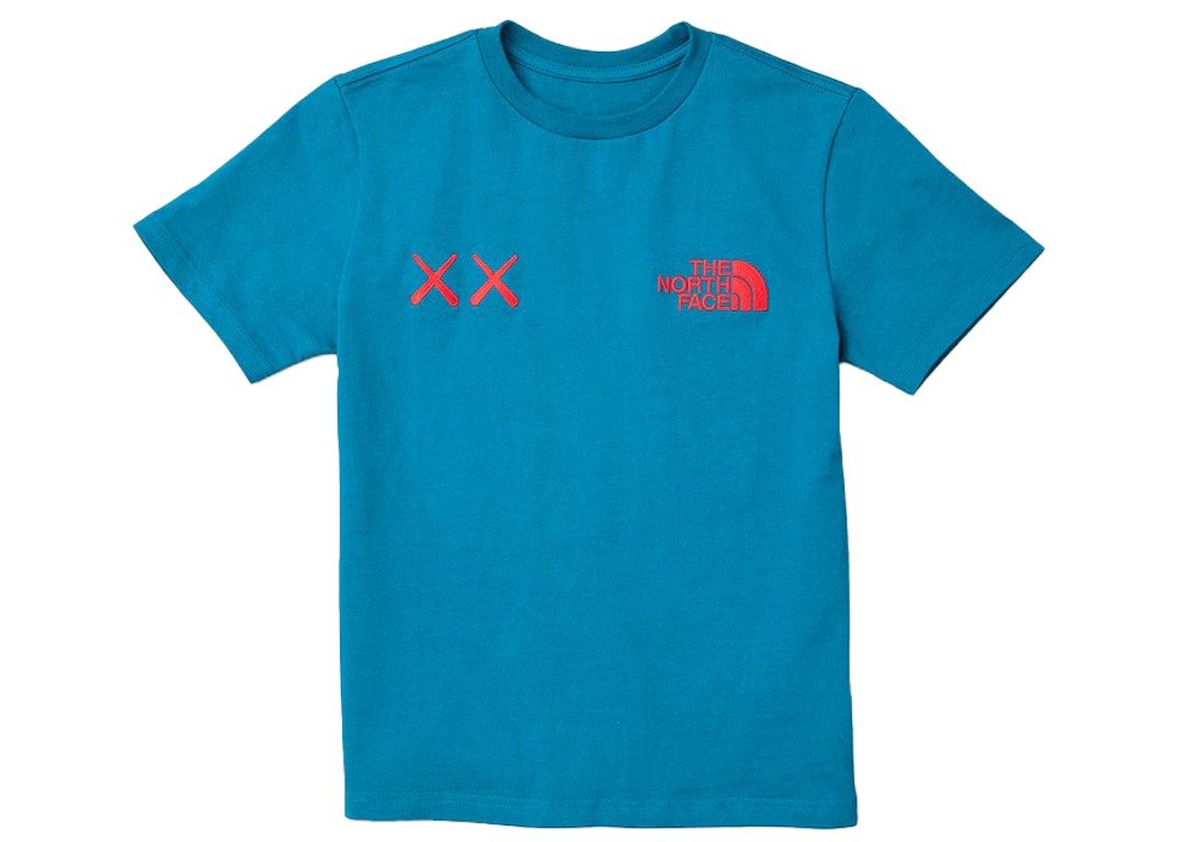 Pre-owned Kaws X The North Face Youth Tee Deep Lagoon