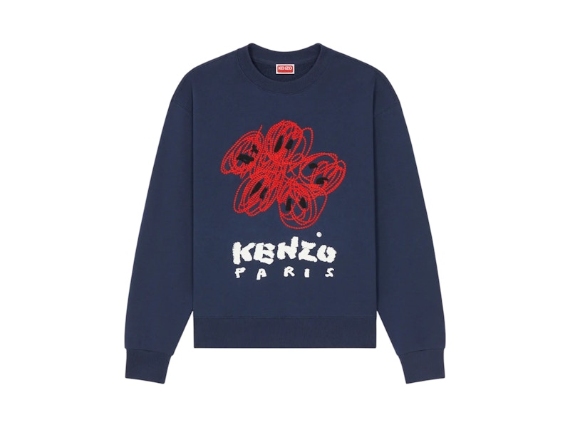 KENZO Drawn Varsity Embroidered Boke Flower Sweatshirt Navy Men's - US