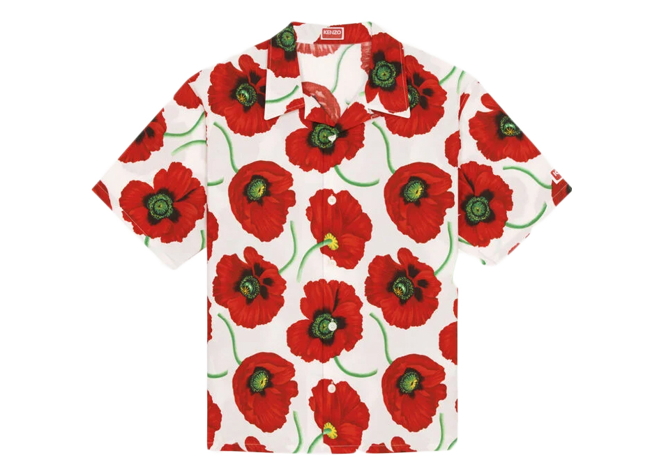 KENZO POPPY by Nigo Hawaiian Shirt White Red - SS22 Men's - US