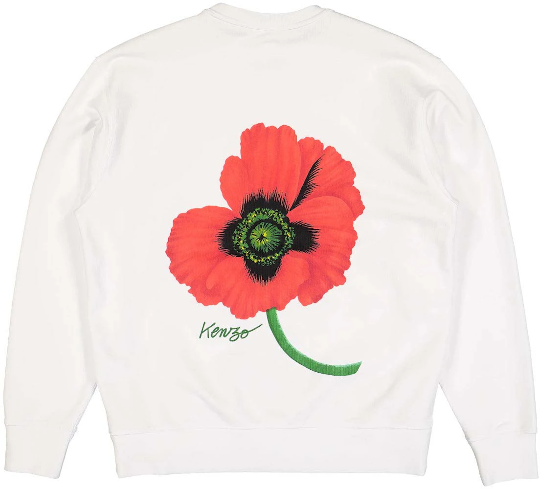Kenzo Ladies White Poppy-Print Cotton Sweatshirt, Size Large