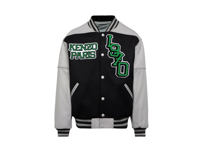 ［新品］KENZO　TIGER VARSITY ジャケット S KENZO Tiger Varsity Leather-Paneled Jacket Black/Grey Men's - US
