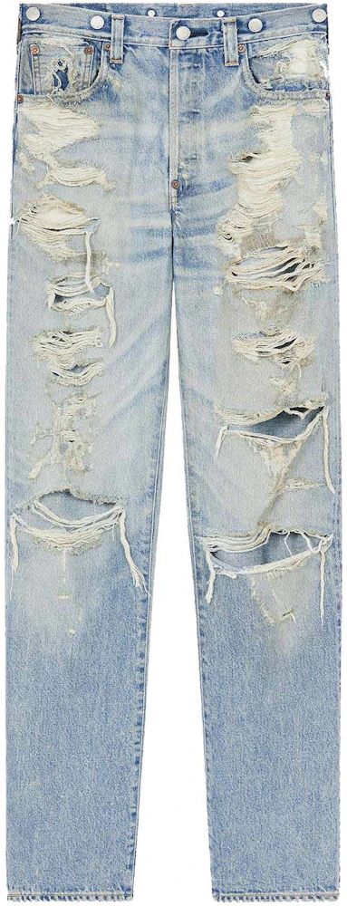 KENZO x LEVI'S 501 1933 Distressed Jeans Stone BI Dirty Blue Denim Men ...