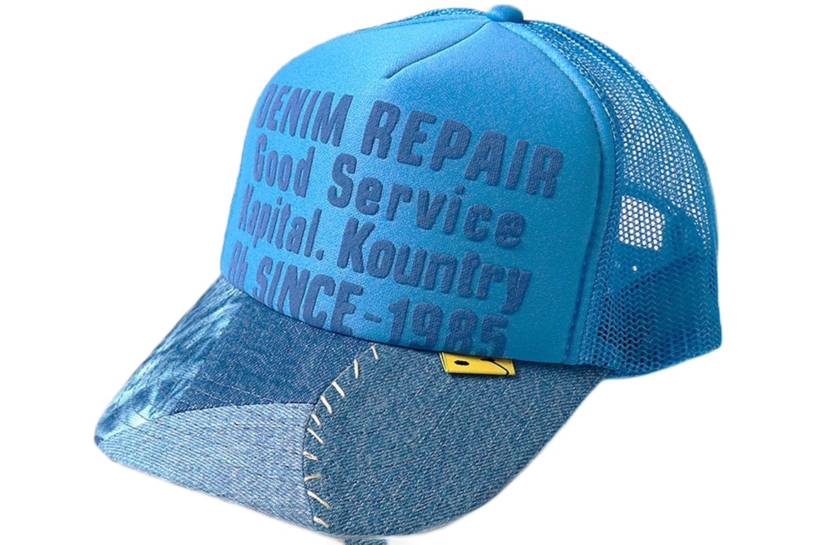 Pre-owned Kapital Denim Repair Service Re-construct Trucker Hat Sax