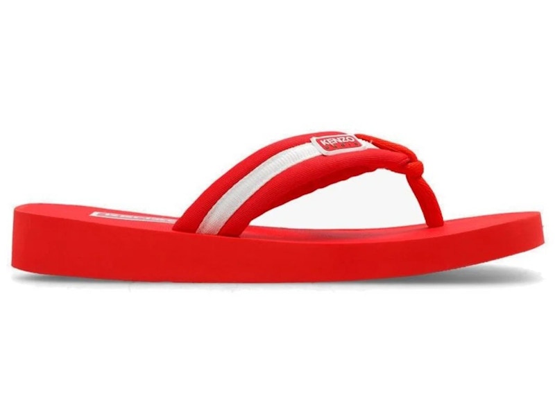 Pre-owned Kenzo Logo Patch Striped Flip Flops (women's) Sneakers In Tomato Red