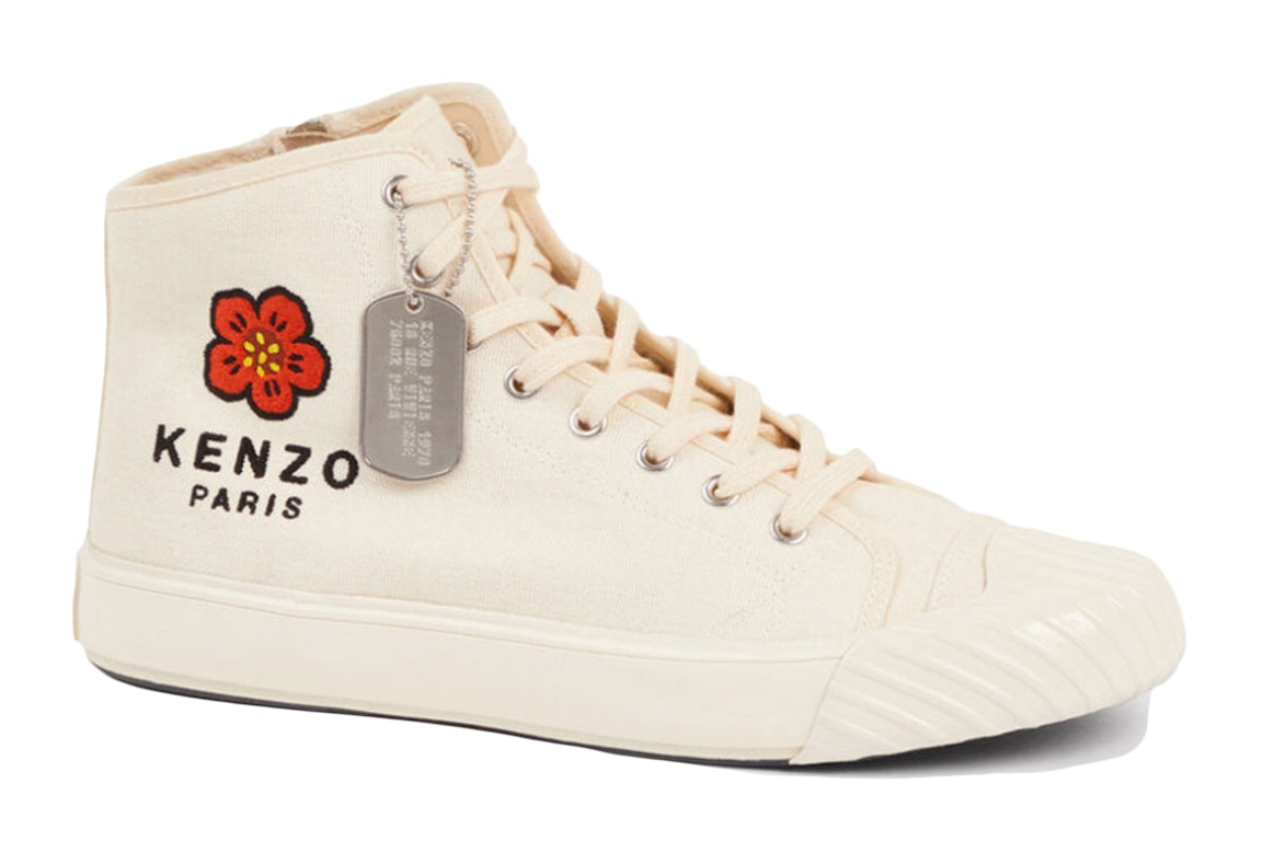 Pre-owned Kenzo School High Top Trainers Paris Logo Cream In Cream/red/white