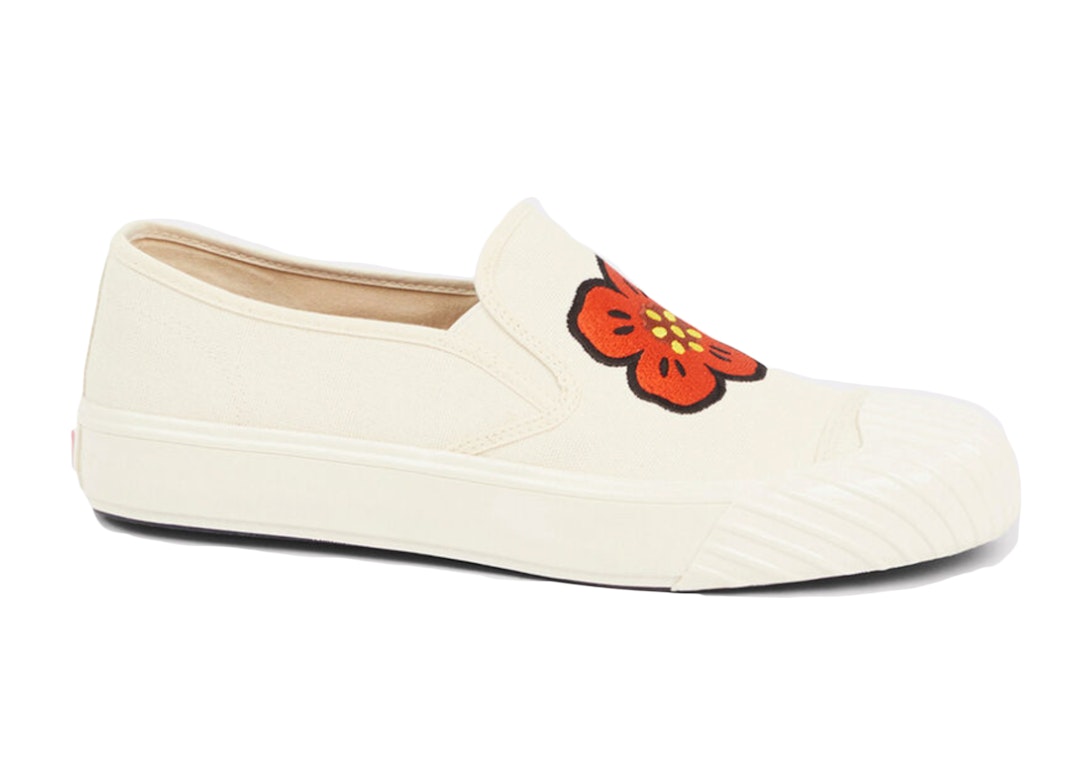 Pre-owned Kenzo School Slip On Trainers Cream In Cream/red/white